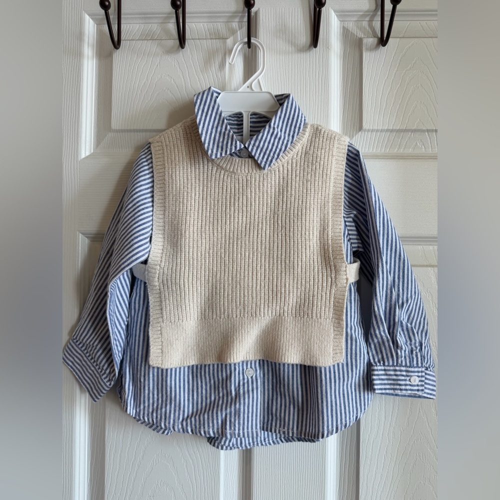 Zara Kids 2 piece Knit Vest and Striped Shirt Set